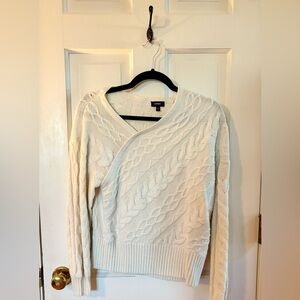 Express Asymmetrical White Cable Knit Sweater
